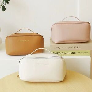 Stylish Women's Cosmetic Bag Trio - White/Tan, Pink, brown and Black